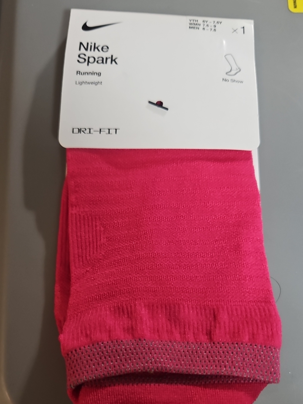 Nike Dri-FIT Spark NO SHOW Running Socks:PINK: YTH 6Y-7.5Y Women 7.5-9 Men 6-7.5